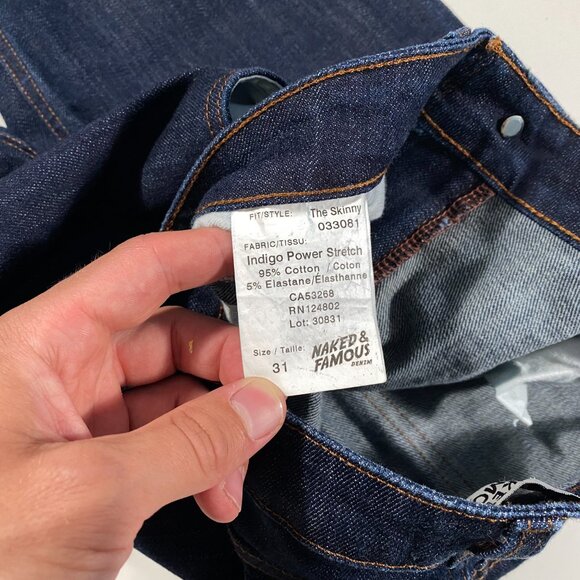 Naked & Famous The Skinny Indigo Power Stretch men's size 30x31.5 - Picture 4 of 9